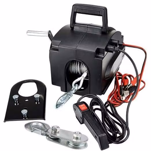 Avvolgitori elettrici, 300W, 12V, con controllo a cavo e manovella, sistema di sollevamento con cavo. Avvolgitori elettrici con cavo in acciaio da 3 metri e cavo di alimentazione