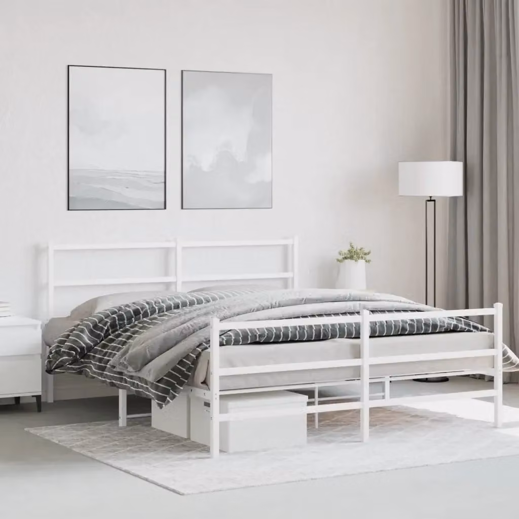 Letto matrimoniale per adulti con testiera e pediera in metallo bianco L/P/H: 150 x 200 cm – 2