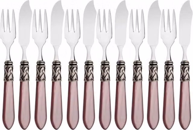 ALADDIN Ghiera Argento Anticato, Posate Set 12 pz Pesce, Casa Bugatti Colore: Lilla