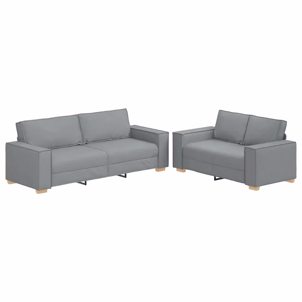 Set di divani 2 pezzi vidaXL in tessuto grigio con cuscini, composto da un divano a 2 posti e un divano a 3 posti con braccioli e design moderno – 2