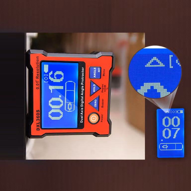 Goniometro digitale per la ricerca dell'angolo con risoluzione di 0,01 �� Livello a doppio asse con retroilluminazione Strumento di misura per la lavorazione del legno