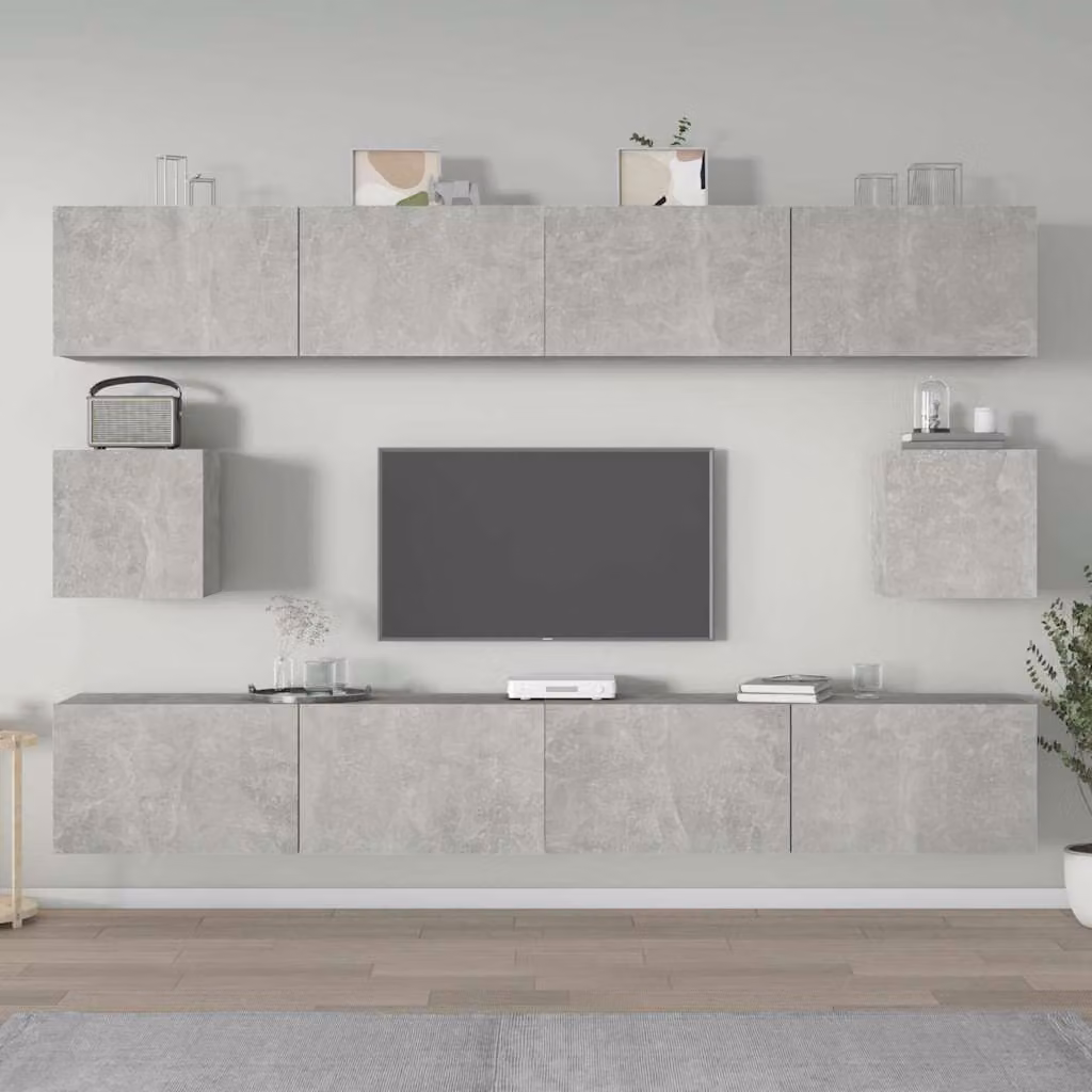 Set di mobili porta TV da soggiorno vidaXL in 6 pezzi, design moderno in legno e MDF, colore grigio opaco, modello a parete – 1