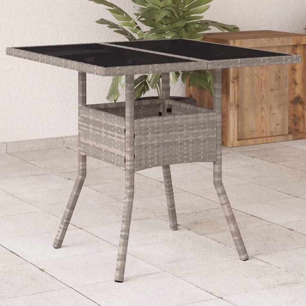 Maison Exclusive - Tavolo da giardino con piano in vetro Grigio chiaro 80x80x75 cm Poly Rattan