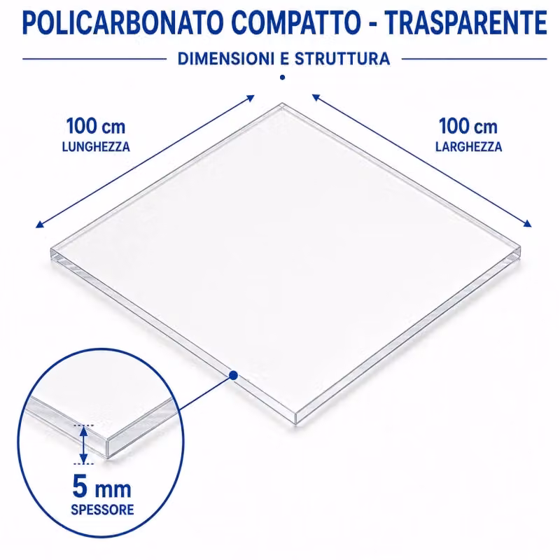 EZOOZA Pannello in Policarbonato Compatto Trasparente, Spessore: 5 mm, L: 100 cm x P: 100 cm, Confezione da 2 Pezzi