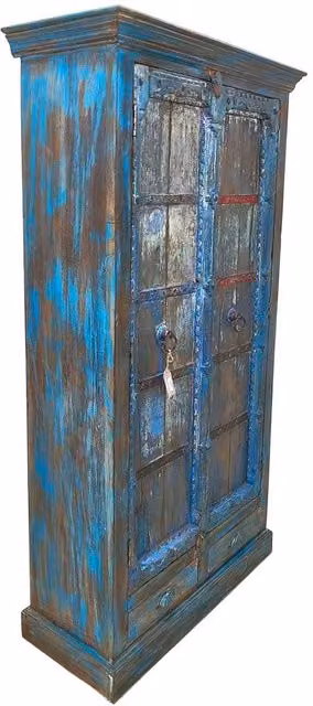 Armadio in legno laccato blu WANDERLUST DECO con ante a battente, stile rustico, L: 91 cm, P: 38 cm, H: 188 cm – 1