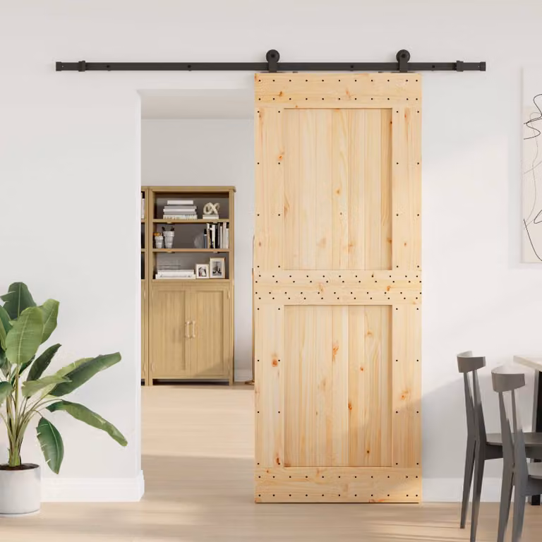 Porta scorrevole moderna vidaXL NARVIK in legno e acciaio, colore Naturale e Nero, L: 90 cm, H: 210 cm