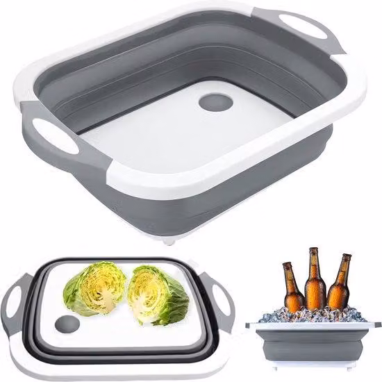 Lavello da campeggio pieghevole, 3 in 1, per verdure
