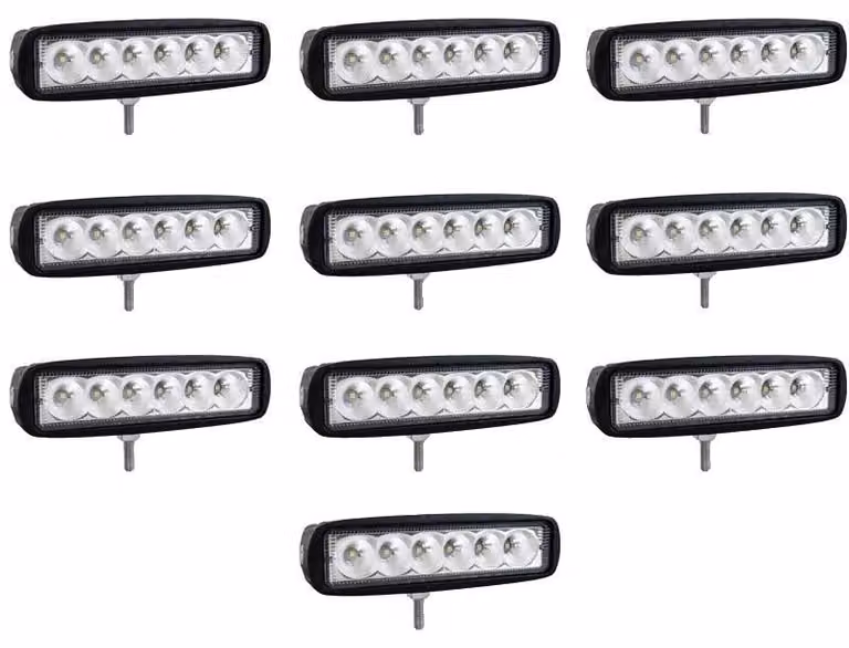 Lampada da lavoro, 18W LED, impermeabile IP67, con 10 fasci di luce direzionali