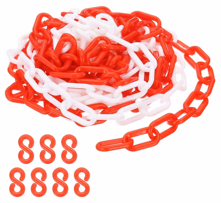 Catena in plastica rossa e bianca, lunghezza 5 metri, diametro 6 mm, ideale per delimitazioni e deviazioni del traffico