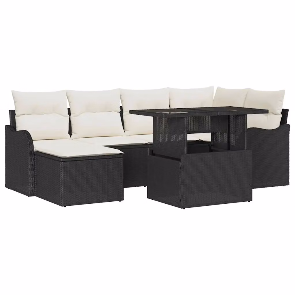 Set Divano da Giardino vidaXL 7 Pezzi Moderno a Forma di L con Cuscini e Tavolino Nero – 2