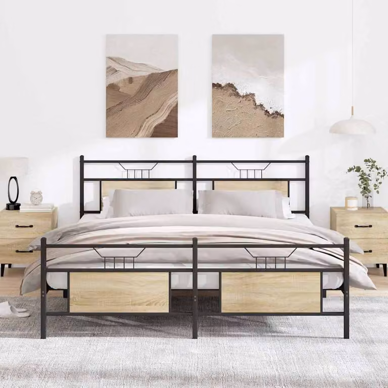 Giroletto vidaXL in metallo e MDF color Rovere Sonoma e nero, dimensioni 180 x 200 cm