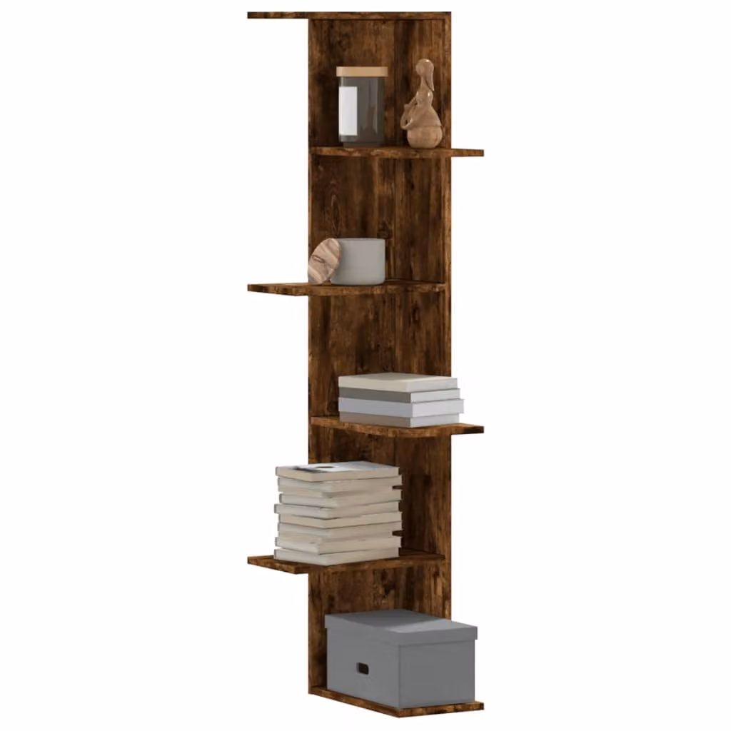 Scaffale Angolare da Muro vidaXL in Rovere Fumo, Design Moderno con Pannello Posteriore, L/P/H: 36,5 x 36,5 x 140 cm