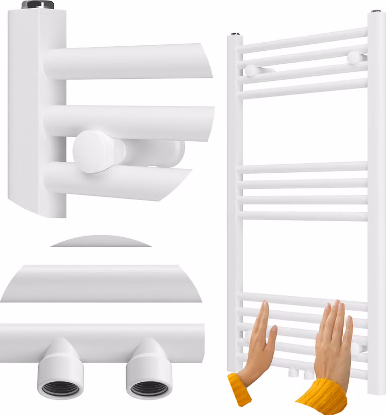 Granitan - Termoarredo bagno - Scaldasalviette 90x50 cm - Radiatore bianco - portasciugamani - RAVEN