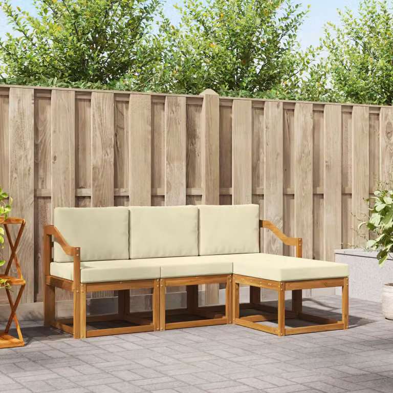 Set di divani da esterno vidaXL a forma di L in legno di acacia con cuscini, colore beige e marrone