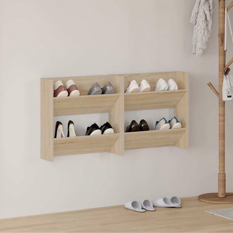 Set di 2 scarpiere da muro vidaXL in legno color rovere con scomparti basculanti L: 60 cm, P: 18 cm, H: 60 cm