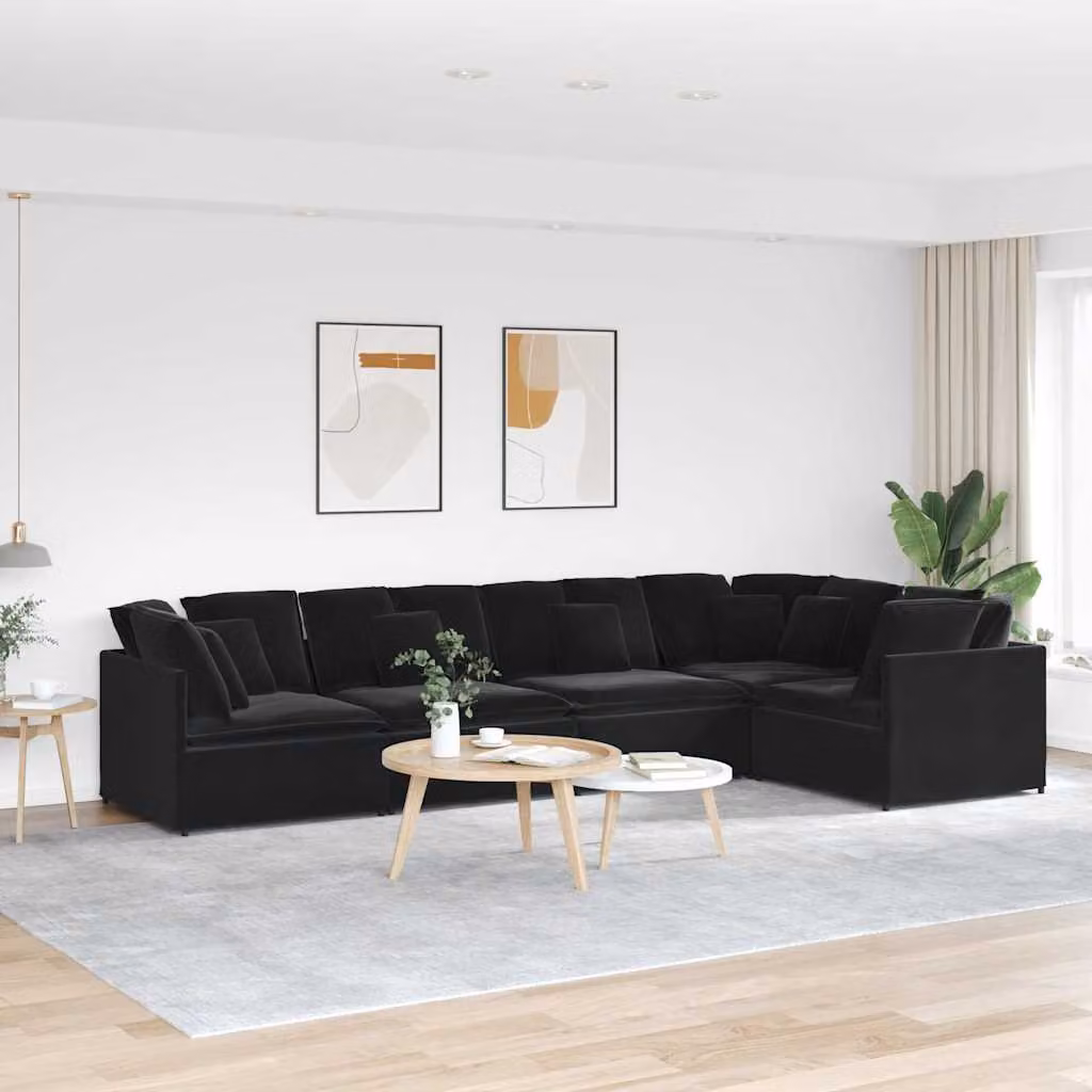 vidaXL Divano Modulare a Forma di U con Cuscini in Velluto Nero e Struttura in Metallo e Legno