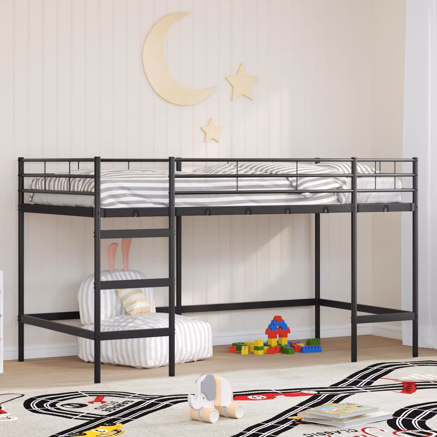 vidaXL Letto a castello per bambini in metallo nero con scala, L/P/H: 200 x 80 x 116 cm – 1
