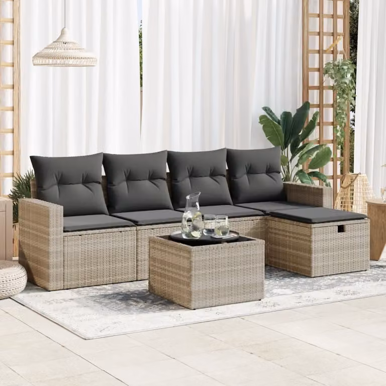Maison Exclusive - Set Divano da Giardino 6pz con Cuscini Grigio Chiaro Polyrattan