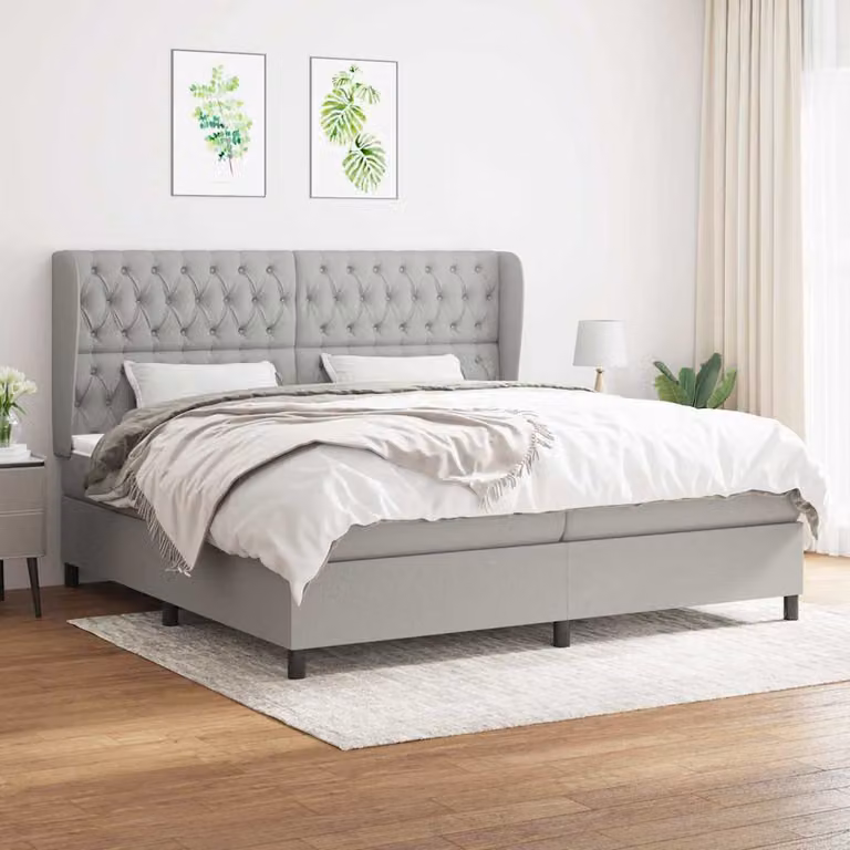 vidaXL Giroletto a Molle con Materasso Ibrido in Tessuto Grigio e Bianco L/P/H: 200 x 200 x 128 cm