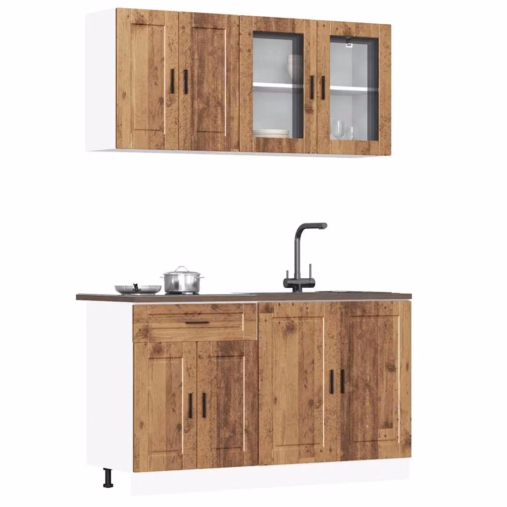 Set di mobili da cucina moderno vidaXL in 4 pezzi color marrone con ante in vetro e ripiani interni in MDF e composito