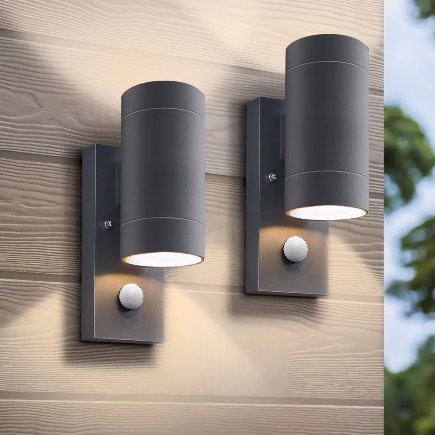 Apparecchi di illuminazione da esterno con sensore PIR, grado di protezione IP65, alluminio, attacco GU10, colore antracite