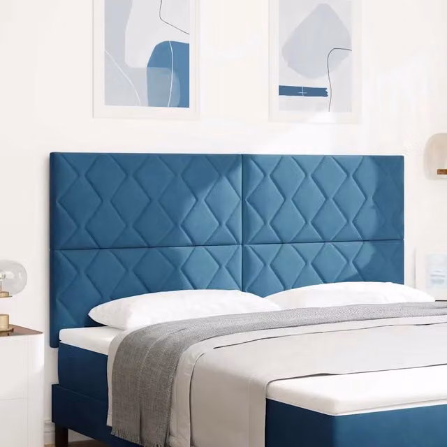 Testiera per letto con illuminazione LED vidaXL in velluto blu, design moderno con struttura imbottita e legno, Larghezza: 180 cm – 1