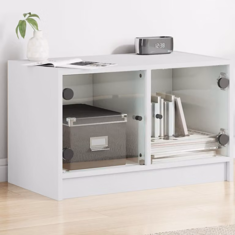 vidaXL Mobile Porta TV con Ante in Vetro Bianco L: 68 cm, P: 37 cm, H: 42 cm