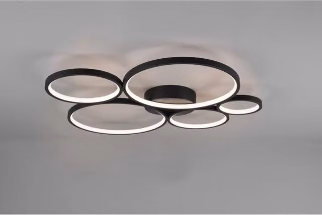 Plafoniera Rondo 5 Cerchi Led Dimmerabile Nero L59 cm Trio Lighting