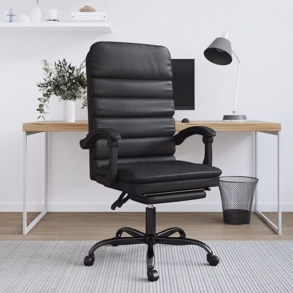 The Living Store Sedia da ufficio con funzione massaggio in ecopelle nera