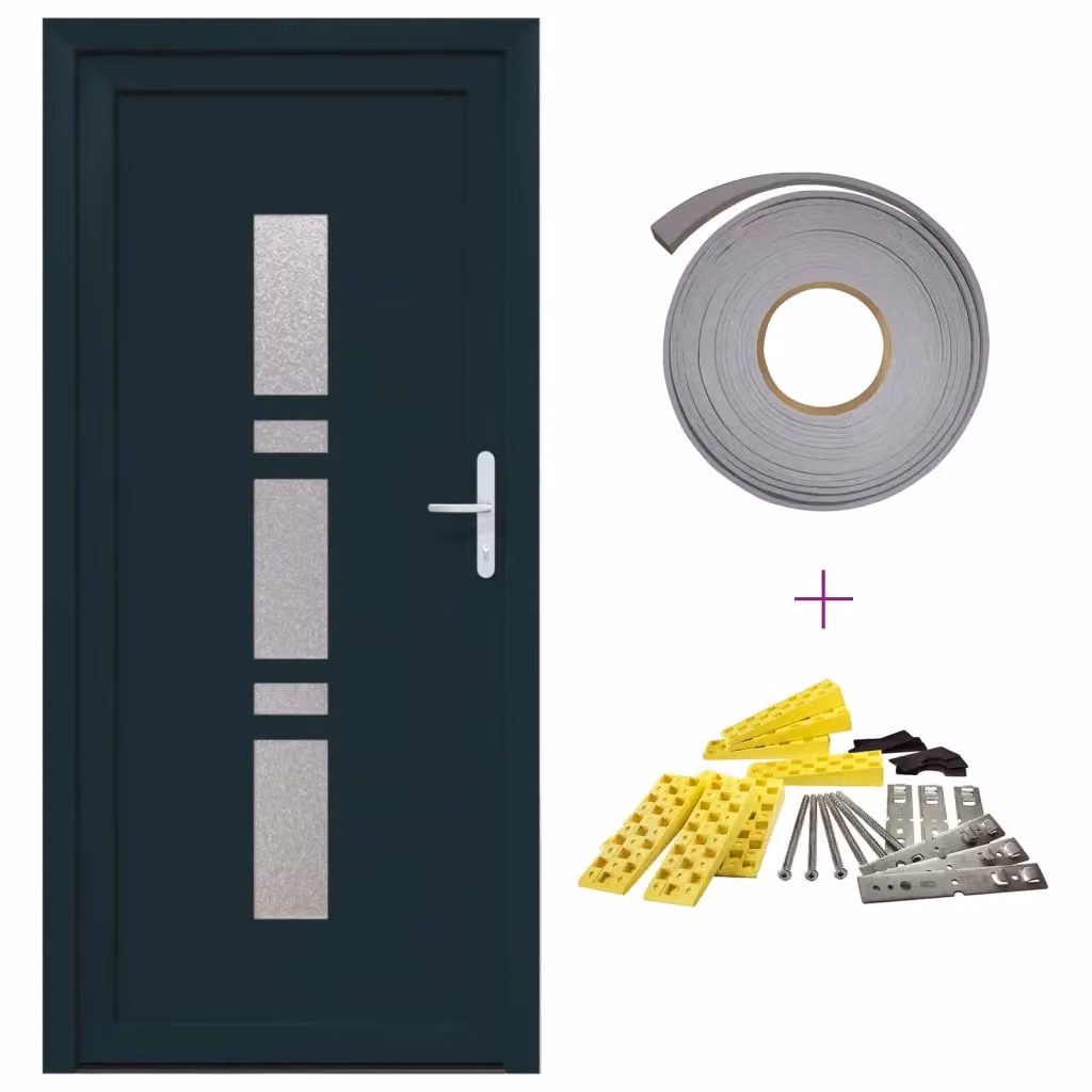 Porta Frontale Moderna vidaXL in PVC con Inserti in Vetro, Colore Antracite, L: 108 cm, H: 208 cm – 2