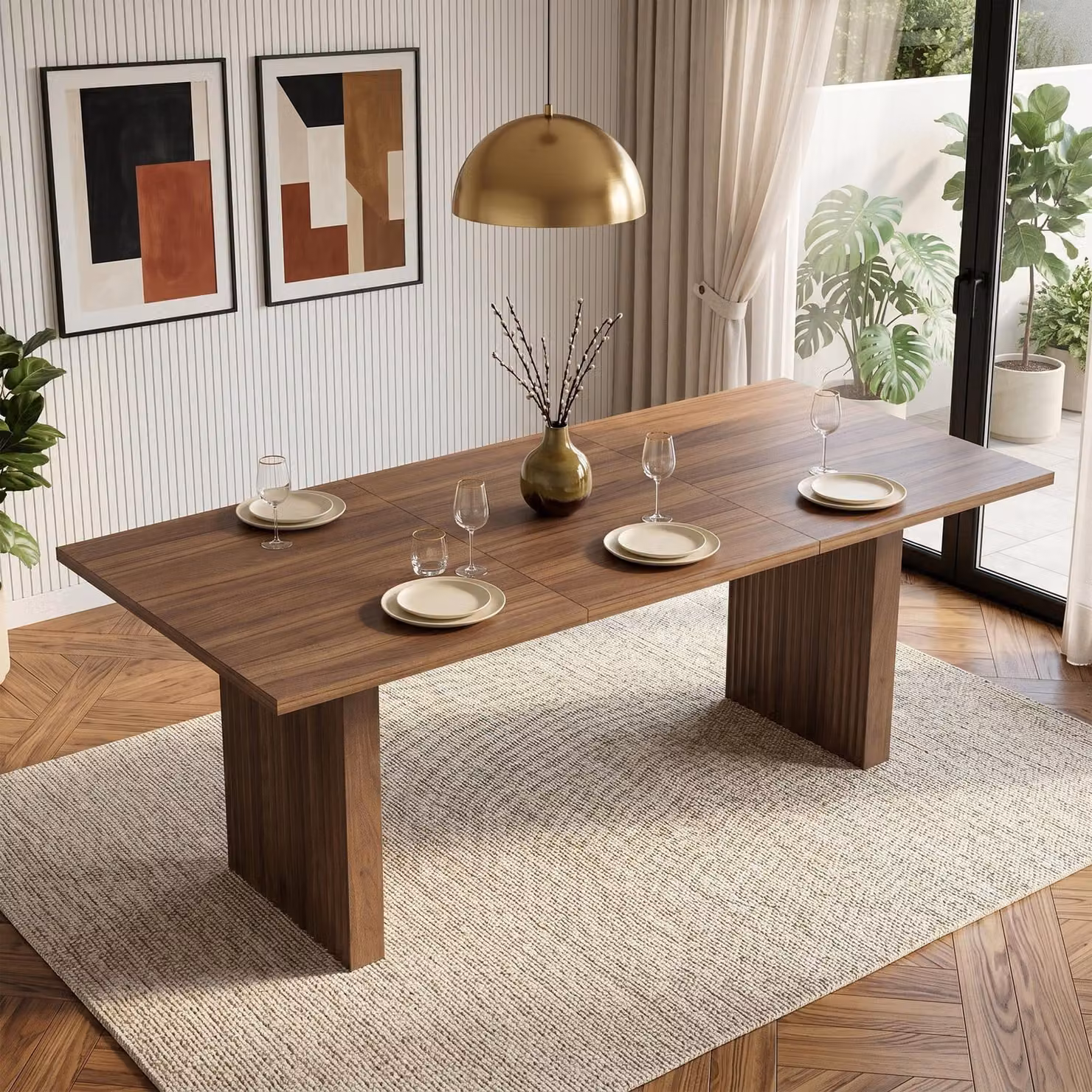 Flieks Tavolo da pranzo rettangolare allungabile con piano rinforzato, adatto per 6–8 persone, tavolo da cucina 200x90x75 cm, noce
