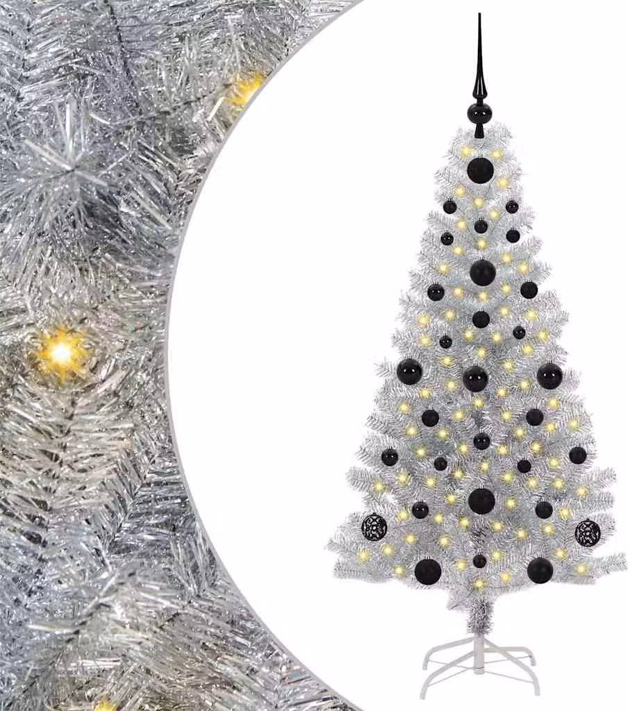 Albero di Natale con 150 LED con supporto Argento 120 cm PET