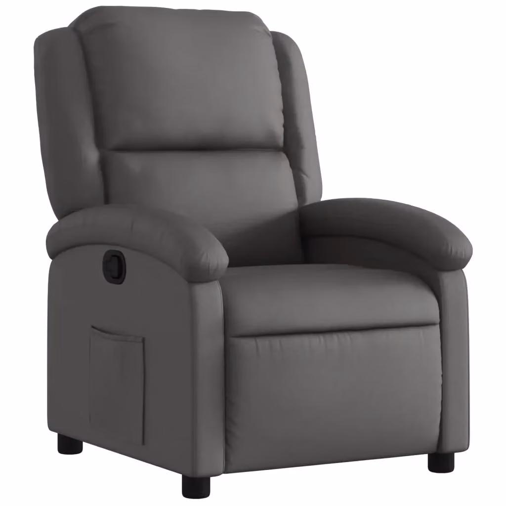 Poltrona reclinabile relax vidaXL in vera pelle grigia con braccioli e struttura in legno e metallo – 2