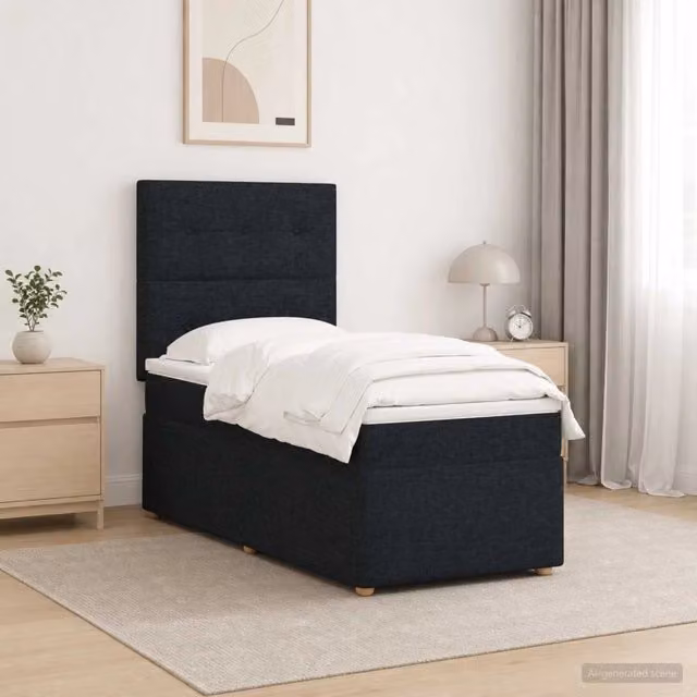 Letto Box Spring vidaXL con Materasso Ibrido e Illuminazione LED, Colore Nero, L/P: 90 x 200 cm