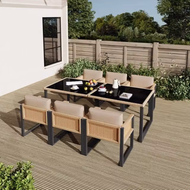 Set Tavolo e Sedie da Giardino Polyrattan 6 Posti con Cuscini ¨C MINIMAL ¨C Antracite