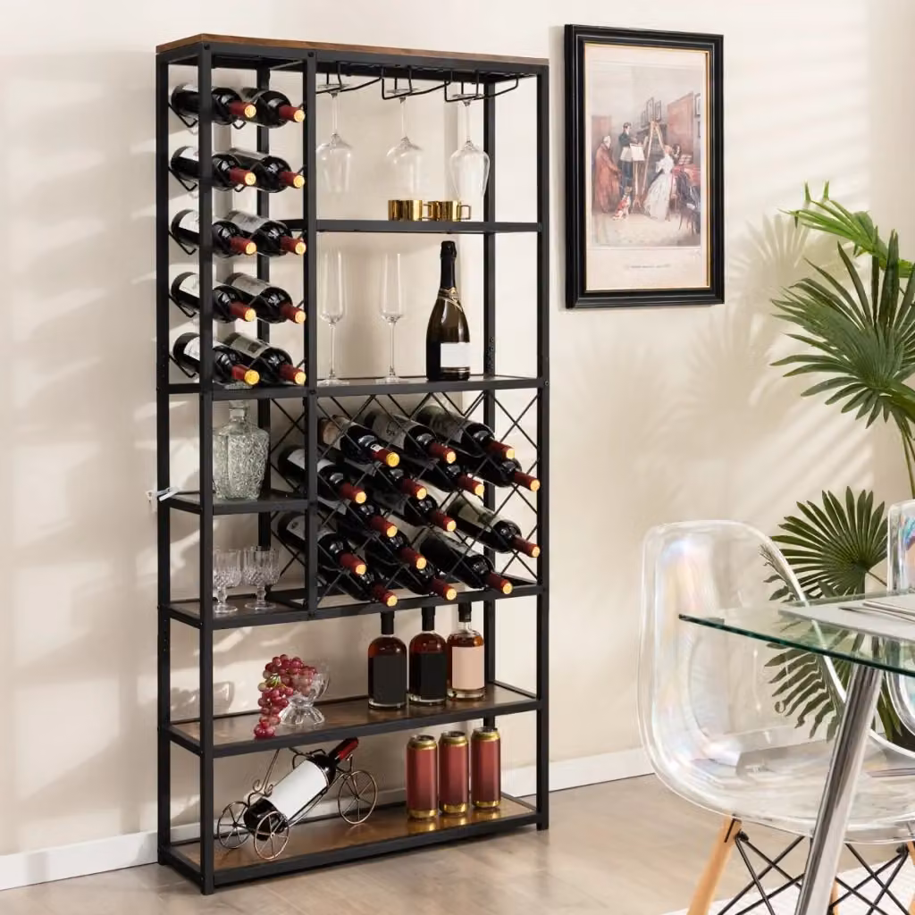 Scaffale industriale in metallo nero per vino, mobile da terra per bar domestico, L: 81 cm, P: 23 cm, H: 166 cm – 2