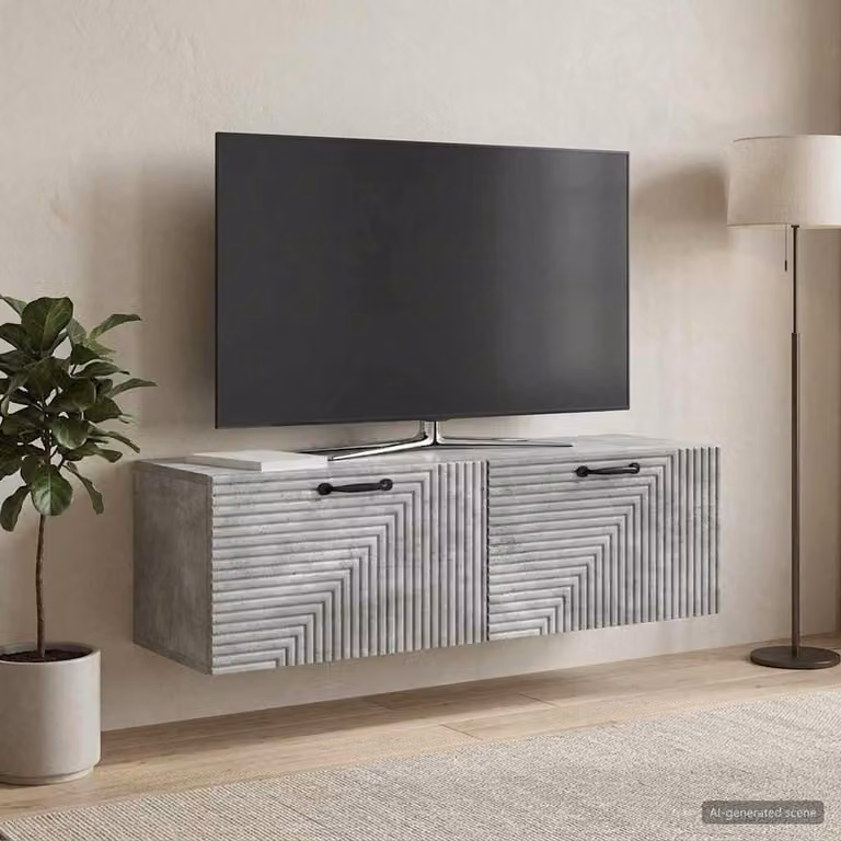 vidaXL Mobile Porta TV da Muro Moderno Grigio con Compartimenti Media L/P/H: 98 x 31 x 30 cm