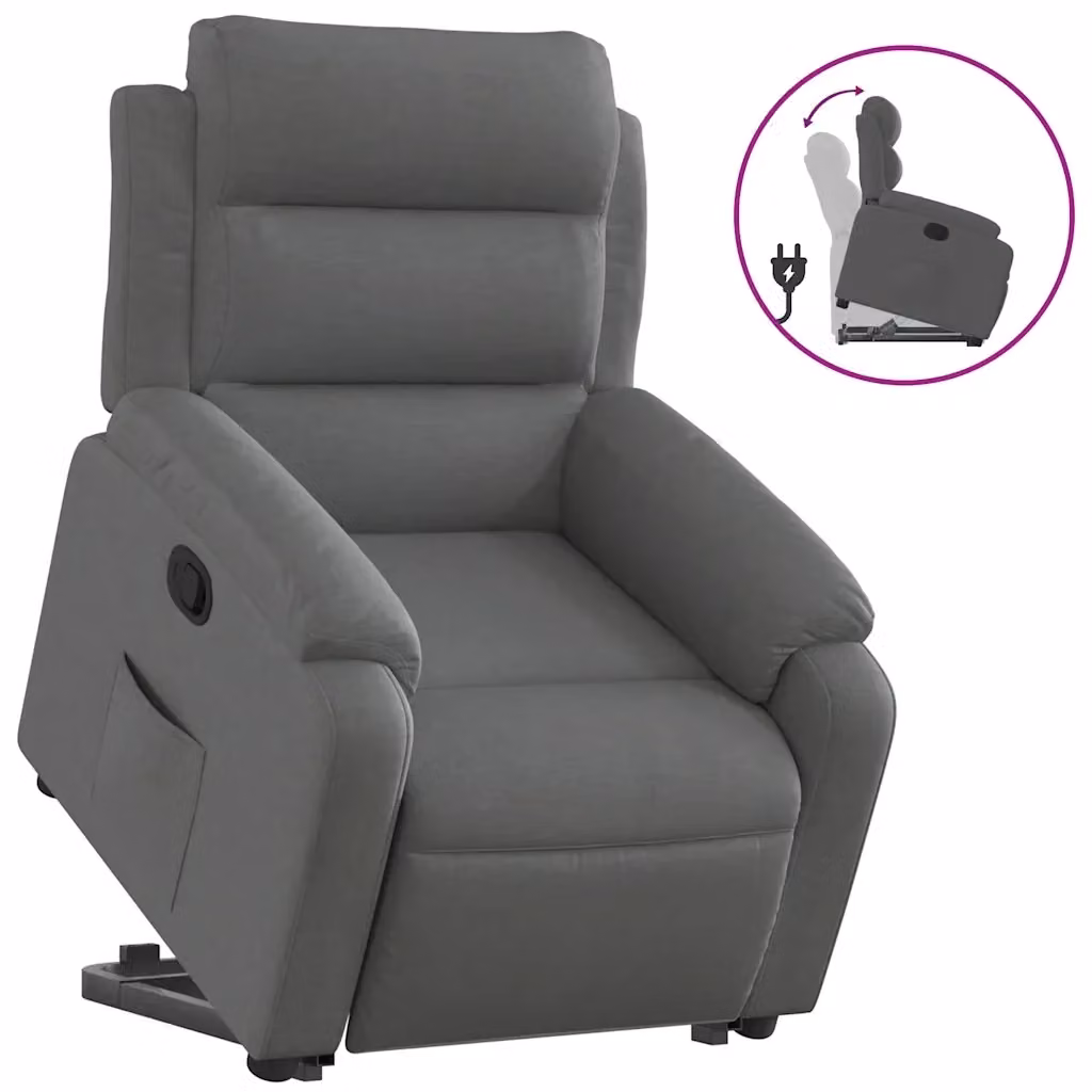 Poltrona Alzapersona Reclinabile con Assistenza Elettrica vidaXL Grigio con Braccioli e Imbottitura in Schiuma – 2