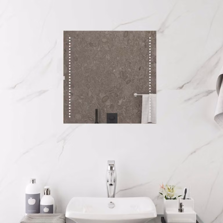 Specchio da bagno moderno vidaXL con luce LED in vetro temperato, L 50 cm x H 50 cm