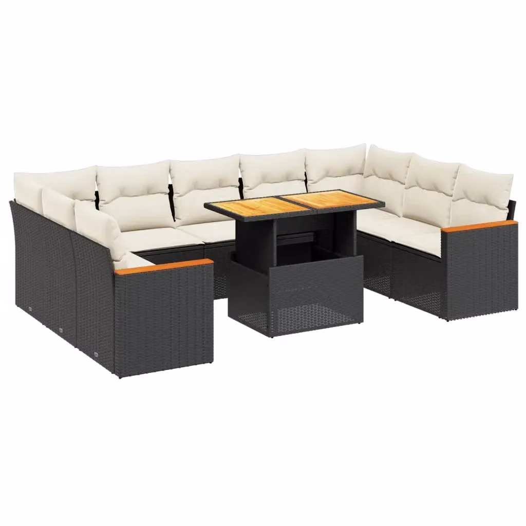 vidaXL Set Divani da Giardino a Forma di L in Polyrattan Nero con Cuscini e Tavolino da Esterno – 2