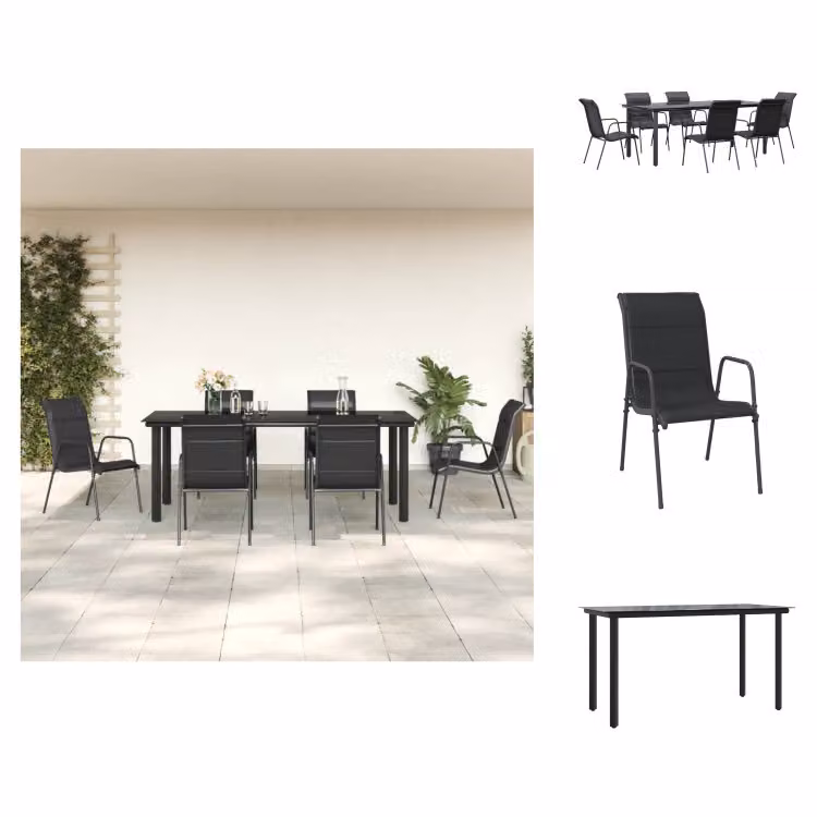 vidaXL Set da pranzo da giardino 7 pezzi in acciaio nero e textilene - Set di mobili da giardino
