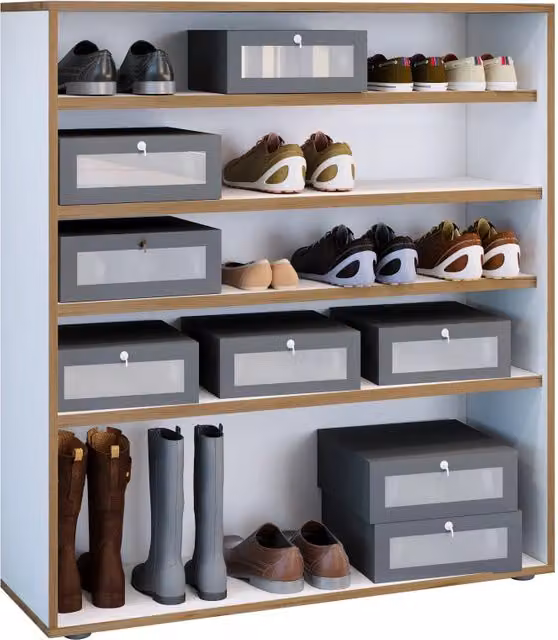 Super Scarpiera Legno H110 L100 P33 cm Armadio Porta Scarpe Salvaspazio con Ripiani Regolabili Colore Bianco