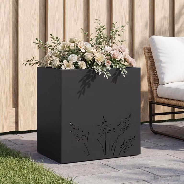 Vaso da giardino vidaXL in acciaio nero L: 50 cm, P: 30 cm, H: 49 cm