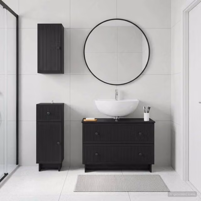 Set di armadietti da bagno in 3 pezzi EDE Nero 3417739