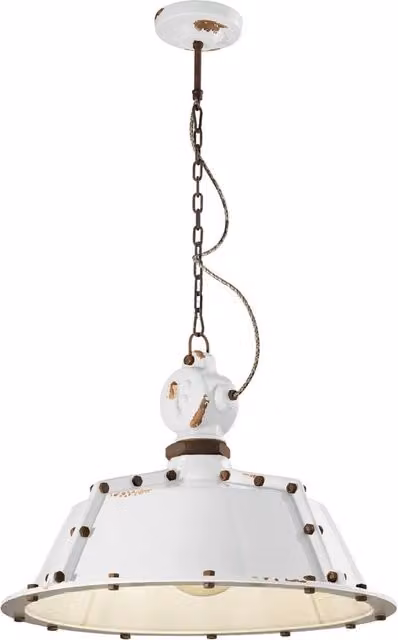 Lampadario a sospensione Industrial Ferroluce in metallo e ceramica bianca, design vintage a cupola con 1 luce E27, altezza regolabile: 52 cm