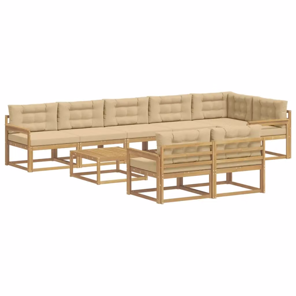 Set di divani da esterno a forma di U vidaXL in legno di acacia con cuscini, bianco e beige – 2