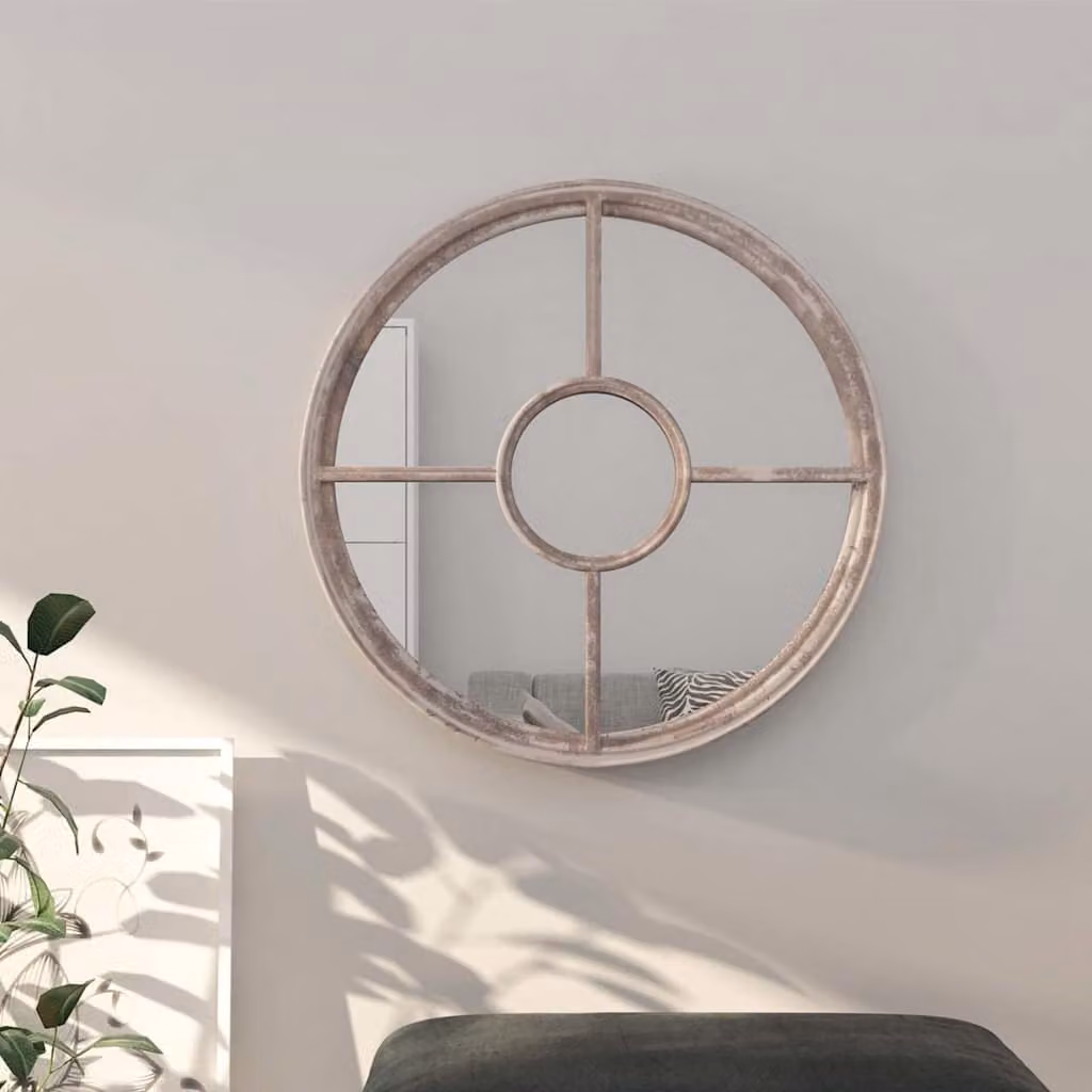 Specchio rotondo da parete vidaXL in metallo e vetro, colore sabbia/beige, Diametro: 40 cm, Spessore: 4 cm