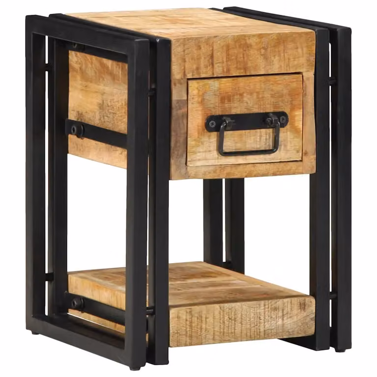 vidaXL Armadio da Notte in Legno di Mango Massello Marrone Stile Rustico L/P/H: 30 x 30 x 40 cm