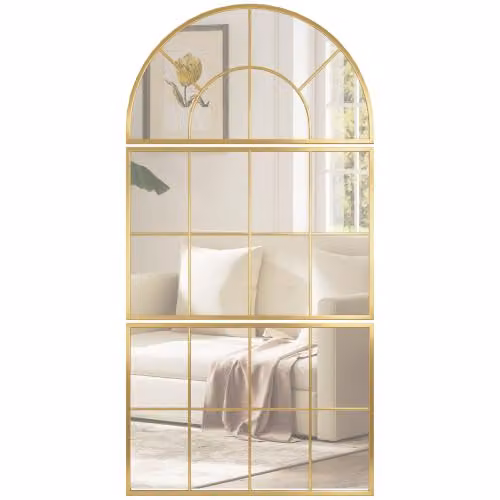 HOMCOM Specchio a muro ad arco, set da 3 pezzi, 76x150cm, Oro