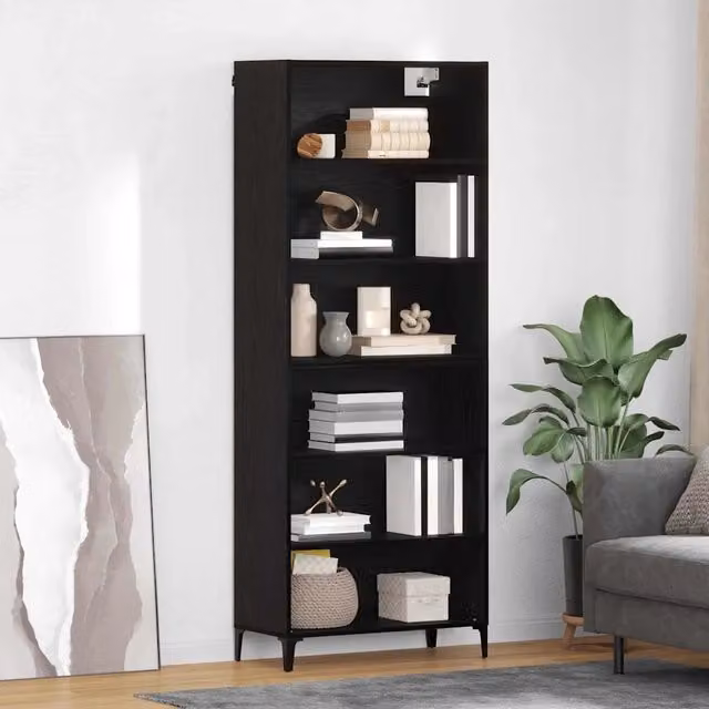 Credenza moderna vidaXL in rovere e nero, L 69,5 x P 34 x H 180 cm